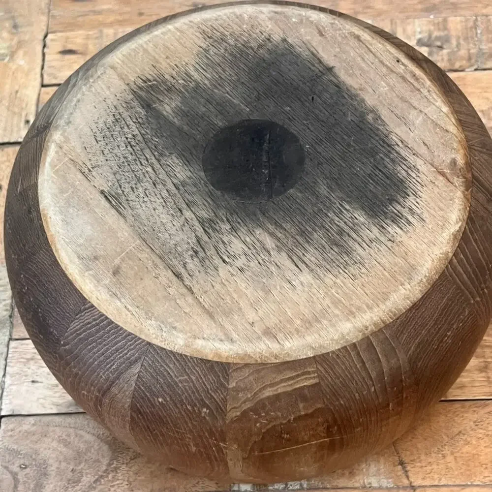 Staved Teak Wood Salad Serving Bowl 9 in Modern